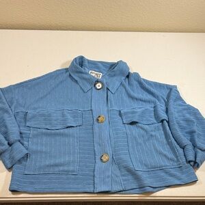 BUCKETLIST Light Blue Ribbed Button-Up Top